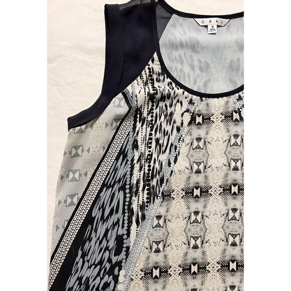 Cabi 253 Mixed Print Blue Sleeveless Tunic Tank Top S Lightweight - Picture 3 of 13